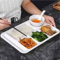 Enfants en gros restauration rapide restaurant de qualité cantine scolaire rectangle blanc 100% mélamine 6 compartiments assiettes divisées