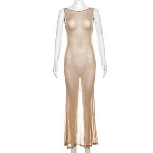 Elegante Abito Lungo da Donna, Sexy con Paillettes, Schiena Scoperta, Spacco, Decorazione in Pizzo, Senza Maniche per Feste - Product Image 5