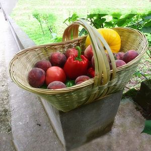 Bamboo Woven <b>Basket</b> Rectangle Kitchen <b>Storage</b> Handheld Fruit Vegetable <b>Basket</b> Eco Friendly Natural Material - Product Image 2