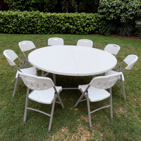 Table ronde pliante d'extérieur pour banquet, capacité de 10 personnes, en plastique HDPE durable, table à manger pour la maison, pour mariage, événement, fête