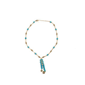 Minimalist Handmade Copper Alloy 24k Gold Plated Hamsha Beaded Faceted Tiny Apatite Gemstone <b>Beads</b> Trendy Short Chains Chain - Product Image 5