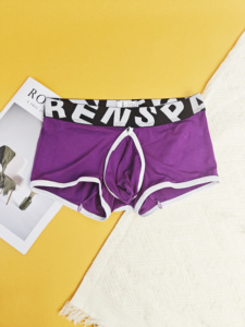 Custom <strong>Men</strong> Sexy <strong>Crotchless</strong> Boxers Breathable Open Crotch <strong>Underwear</strong> Elastic Letter Waistband <strong>Men's</strong> Briefs Short Panties - Product Image 2
