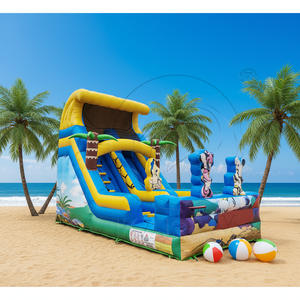 Precio al por mayor, MOQ 1 unidad, Castillo inflable de <span class=keywords><strong>palma</strong></span> para patio trasero con tobogán, tobogán acuático inflable para adultos, tobogán inflable de dibujos animados - Product Image 2