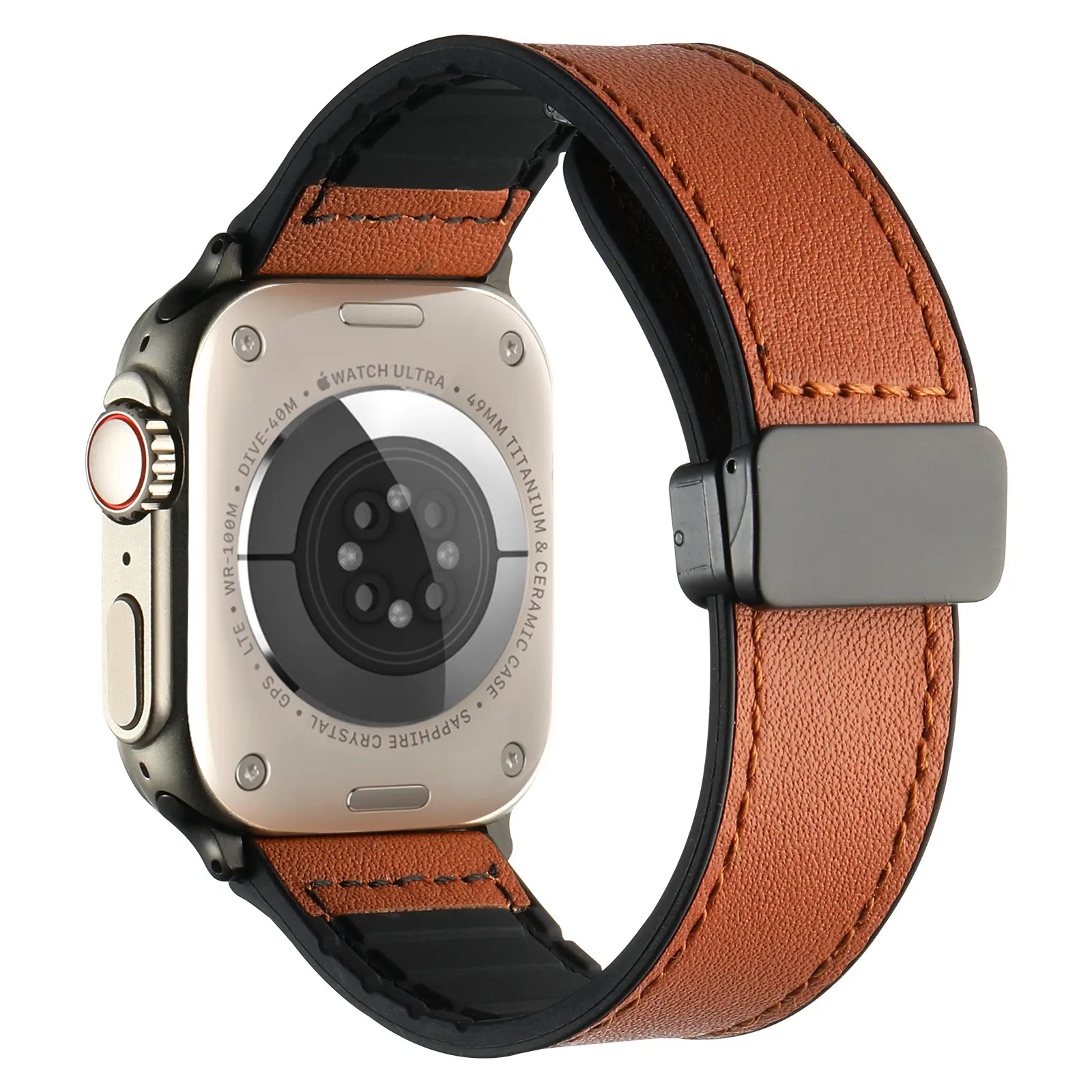 Bands for Apple Watch 42mm 44mm 45mm 49mm, Genuine Leather Silicone Magnetic Strap Bracelet for iWatch Ultra Series 9 8 7 6 5