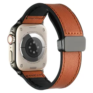 Fasce per Apple Watch 42mm 44mm 45mm 49mm, cinturino magnetico in vera pelle in Silicone per iWatch Ultra Series 9 8 7 6 5
