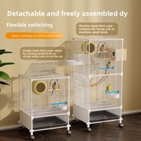 Grande cage à oiseaux en fer pour calops, perroquets et ménagères - Cage de luxe de style villa avec conception anti-évasion à 3 niveaux