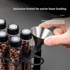 Kaffeebohnen-Aufbewahrungs- und Präsentationsset mit 8 Glasröhren, Modernem Minimalistischem Holzständer, Trichter und Luftdichten Kaffeebehältern für Zuhause, Café und Barista - Product Image 4