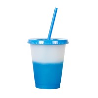 Gobelet réutilisable en plastique PP de 16 oz, réactif au froid, avec couvercle et paille changeant de couleur, pour fêtes, voyages et promotion