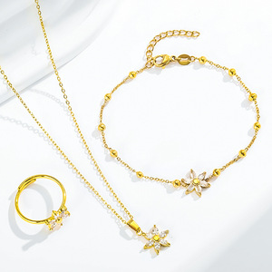 Ensemble d'anneaux ouverts en acier au titane pour femmes tournesol Zircon collier en acier inoxydable <span class=keywords><strong>Bracelet</strong></span> sans décoloration bijoux de mode transfrontaliers - Product Image 4