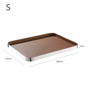 Plateau de service en métal pour hôtel plateau de rangement personnalisé en <span class=keywords><strong>acier</strong></span> inoxydable 304 argenté de luxe léger plateau de service pour hôtel en cuir <span class=keywords><strong>gris</strong></span> haut de gamme - Product Image 5