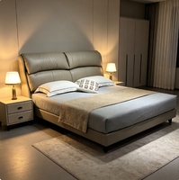 Meubles de chambre à coucher modernes en gros : Lit avec cadre en bois et dossier en cuir véritable écologique, durable pour chambre et appartement