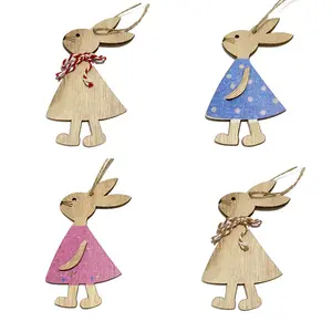 Easter Decorations Wooden Rabbit Ornaments DIY Wood Crafts Bunny Easter pendants Valentine's Day Wedding Decoration Gift