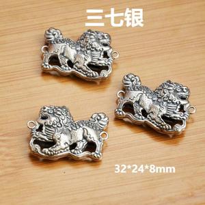 Pendentif Qilin en argent Three-Seven 32x24x8mm, double anneau, accessoire de bijouterie DIY, style ethnique, couleur argent antique - Product Image 1
