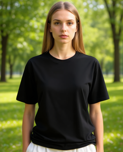 Camiseta de Algodón Personalizada para Mujer, Cuello Redondo, Manga Corta, Color Sólido, Verano, Casual, Transpirable, Secado Rápido, Corte Regular - Product Image 3