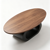 Table basse ovale en bois de noyer de qualité E1, base en C noire, table centrale moderne robuste pour salon, bureau à domicile