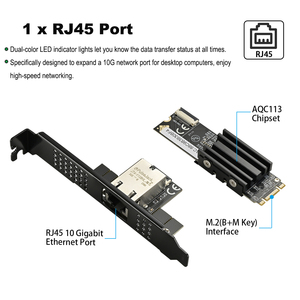 Adaptador Ethernet Interno IOCREST M.2 de 10 Gbps, Tarjeta de Red RJ45 de un Solo Puerto 10GbE AQC113 para Escritorio - Product Image 3