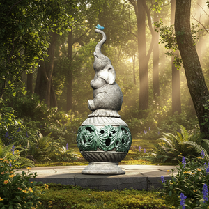 รูปปั้นช้างเรซิ่นพลังงานแสงอาทิตย์แบบปรับแต่งได้ ธีมสวน รูปปั้นสัตว์ นั่งบนลูกบอล ของที่ระลึกสไตล์ธรรมชาติ - Product Image 6