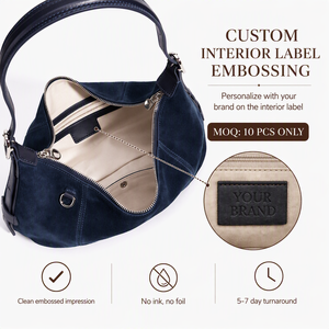 Sac Hobo en Daim de Vachette Personnalisé Bleu Nuit pour Femme avec Double Fermeture Éclair et Bandoulière Réglable – Vente Directe Usine - Product Image 5