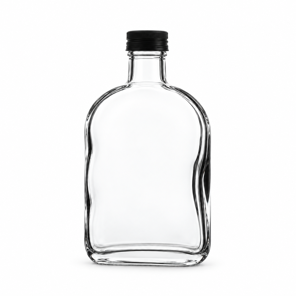 Customized Gin 750ml Flat Glass Liquor Flask Bottle with Arched Shoulders for Custom ...