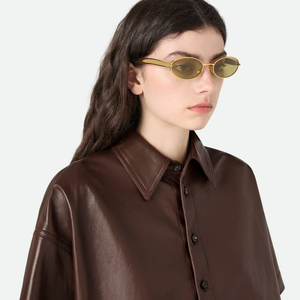 Bottega BV Vintage Oval Frame Sunglasses Polished Metal Frame Stylish Shades for Driving Commute Veneta - Product Image 2