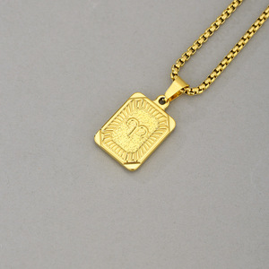 Collar Unisex Cuadrado de Acero Inoxidable 304 Chapado en Oro con <span class=keywords><strong>Piedras</strong></span> Creadas en Laboratorio de Corte Princesa, Colgante de los Doce Signos <span class=keywords><strong>del</strong></span> <span class=keywords><strong>Zodíaco</strong></span>, de Alta Gama - Product Image 4