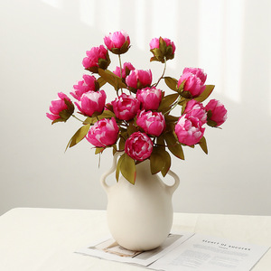 Peony <b>Artificial</b> Flowers Silk 4-Headed Pink High Simulation Home Decoration Wedding <b>Bouquet</b> - Product Image 1