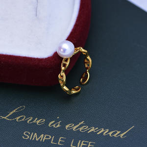 Anillo de Perlas Redondas de Agua Dulce Blancas de 7-8 mm para Mujer, Plata S925, Luz Intensa, Casi Impecable, Abierto y Ajustable - Product Image 3