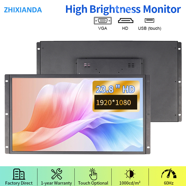 High Brightness 1000 Nits 23.8/24 Inch Industrial Open Frame Monitor Sunlight Readable Capacitive Touch Screen LCD Display