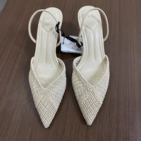 ZA MNG Sandales d'été élégantes à talons fins en maille brodée pour femmes, confortables, à talon compensé, sexy, pour soirées et bals de promo