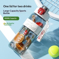 Bouteille d'eau sport double usage résistante aux hautes températures 800 ml grande capacité en plastique avec paille et sangle de transport pour étudiants