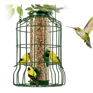 Mangeoires d'oiseaux dissuasives d'écureuil pour l'extérieur suspendues Tube en <span class=keywords><strong>cage</strong></span> à 4 ports Mangeoire pour oiseaux sauvages en acier résistant à la mastication et aux intempéries - Product Image 1