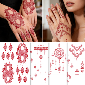Autocollant de tatouage au henné temporaire brun-rouge, écologique, non toxique, à transfert d'eau, motif dentelle cramoisie, pour la décoration corporelle - Product Image 2