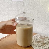 Gobelet en verre de style coréen créatif, grande capacité, pour eau et jus, avec couvercle transparent pour filles