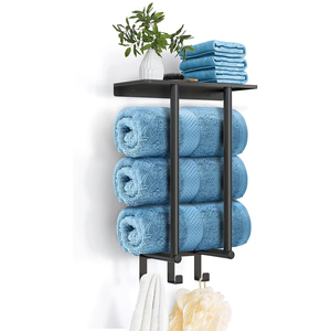 Bagno in acciaio inox nero in piedi appendiabiti da bagno portasciugamani Rack Bar Shelf <span class=keywords><strong>Set</strong></span> fissato al muro - Product Image 1