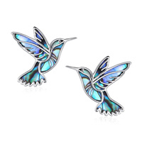 Bijoux animaux Boucles d'oreilles pour femmes en argent sterling 925 avec coquille d'ormeau Colibri et oiseau