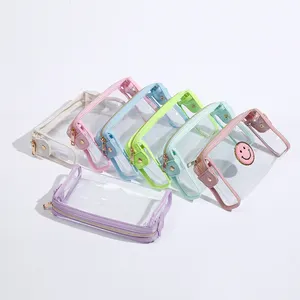 Bolsa transparente de PVC para cosméticos, bolsa impermeable de 7 colores para artículos de aseo personal, almacenamiento de maquillaje, con cremallera transparente