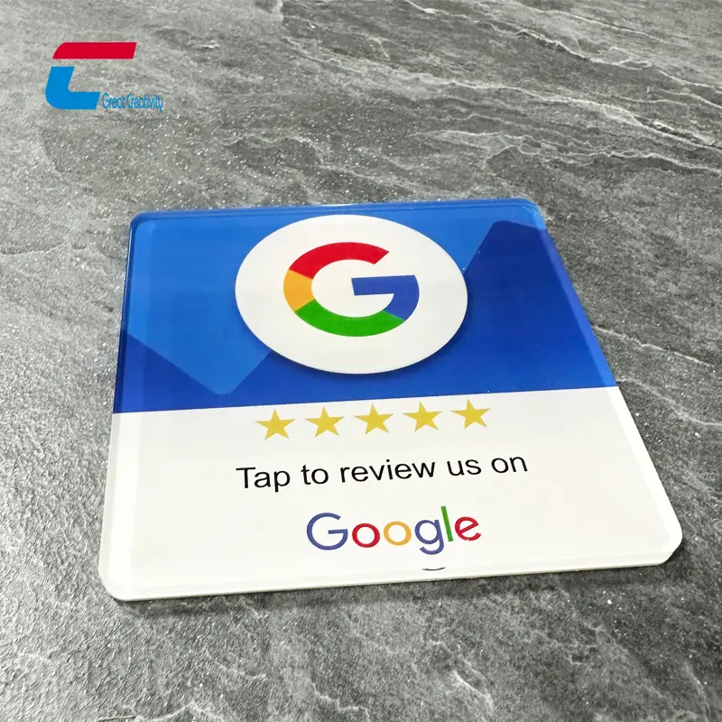 NFC chip Google xem xét dán acrylic mã QR NFC tấm ntag213 menu không tiếp xúc dấu hiệu phương tiện truyền thông xã hội Google xem xét tấm