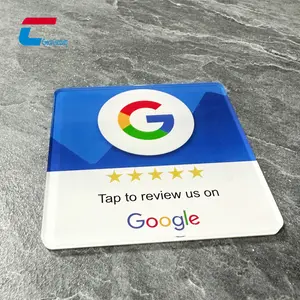 Nfc Chip Google Review Stickers Acrylic Qr Code Nfc Plate NTAG213 Menu Contactless Sign Social Media Google Review Plate