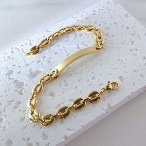 Chunky Stainless Steel 18K Gold PVD Plated Curved Bar <strong>Bracelet</strong> Coffee <strong>Bead</strong> Chain <strong>Bracelet</strong> for Women Men Laser Engraved Jewelry - Product Image 4