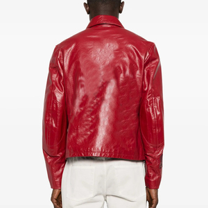 <span class=keywords><strong>Veste</strong></span> <span class=keywords><strong>en</strong></span> Faux <span class=keywords><strong>Cuir</strong></span> PU de Haute Qualité Personnalisée Rouge Décontractée à Manches Longues Imperméable pour Hommes - Product Image 2