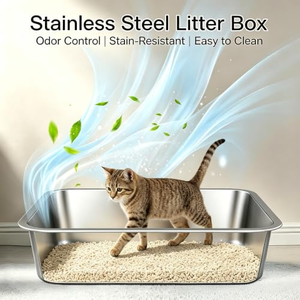 Nouvelle litière pour chat en acier inoxydable extra large pour chat de grande taille, litière pour chat en métal à côtés hauts, facile à nettoyer - Product Image 4