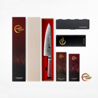 Grandsharp Damascus Keukenchefsmes 67 Lagen S35VN Staal Nakiri Kiritsuke Utility Messenset Rood Risen Carbon Fiber Handvat