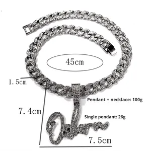 จี้ตัวอักษรแบบฮิปฮอปสไตล์ยุโรปอเมริกัน ประดับเพชรเต็มตัว ทำจากทองแดง พร้อมสร้อยไม้ไผ่ ดีไซน์เฉพาะตัว สไตล์อินสตาแกรม สำหรับผู้ชายและผู้หญิง พร้อมสลักชื่อ - Product Image 2