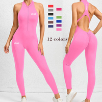 Combinaison de yoga ample et respirante pour femme OEM, idéale pour l'été, le fitness et l'entraînement, avec fermeture éclair et dos ajouré, en Spandex/Nylon, pour la course à pied