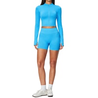 Ensemble de yoga moulant sans couture en nylon tricoté, veste de sport à col montant séchage rapide pour Pilates, course et fitness