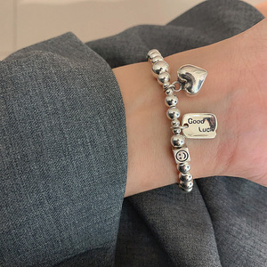S925 Sterling <b>Silver</b> Bracelet Heart <b>Charm</b> Good Luck Smiley Face Women's Everyday Wear Jewelry - Product Image 2