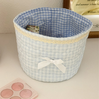 Organizador de Mesa em Algodão com Forro Gingham para Cosméticos - Venda por Atacado