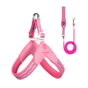 Harnais pour chien en polyester respirant et réfléchissant, couleur bonbon, forme selle, réglable, anti-traction, avec laisse assortie - Product Image 3