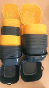 6-piece Set Double-layer Plastic Vegetable Fruit Kitchen Drain <b>Basket</b> Multi-functional Square Wash Drain for Food Use Camping - Product Image 6