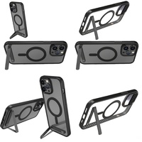 Casing Transparan Magnetik dengan Penyangga untuk iPhone 11 12 13 14 15 16 Pro Max 17 Air Plus Case dengan Holder, Aksesoris Ponsel